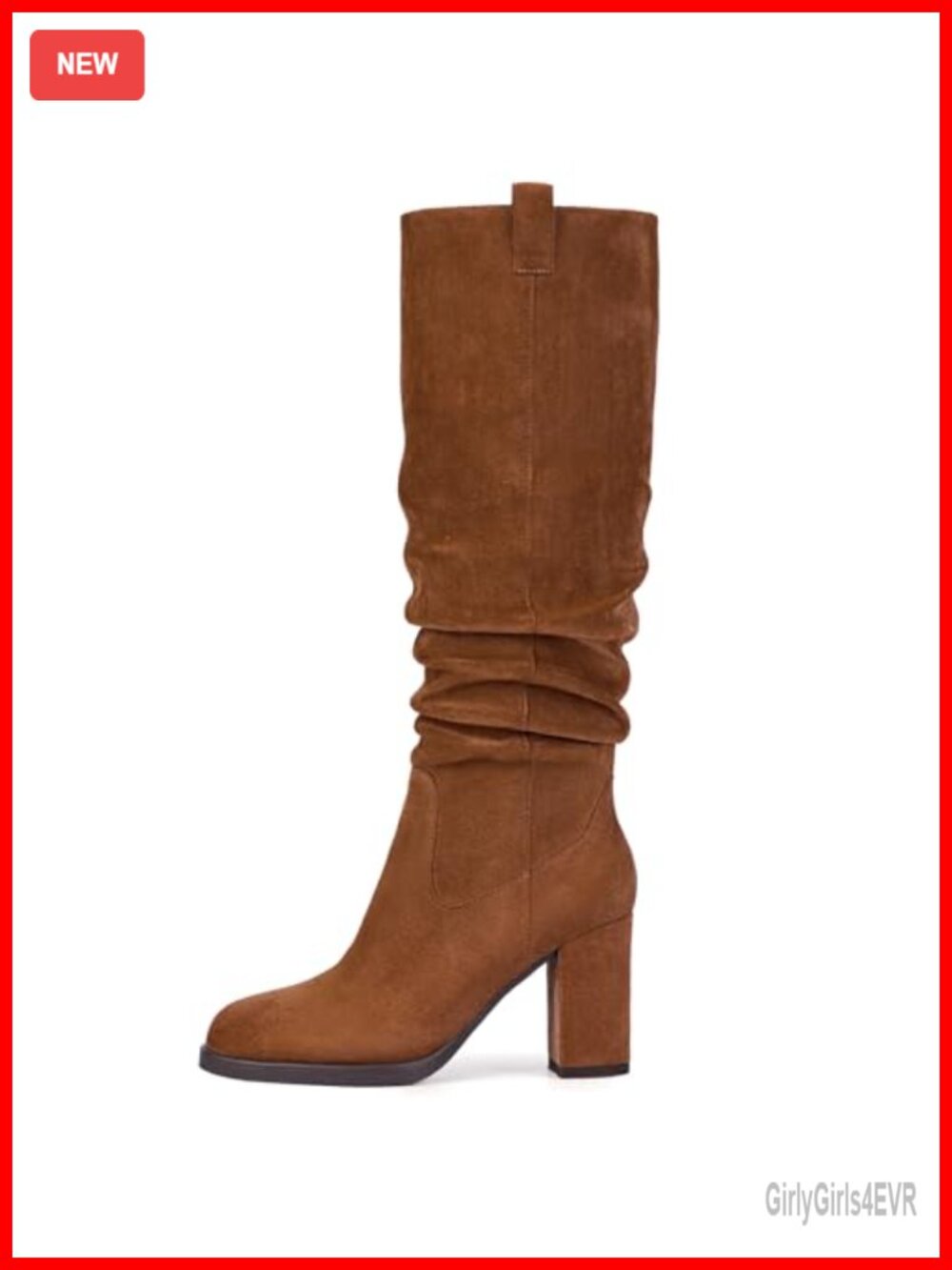 Faux Suede Knee High Block Heel Boots Side Zip Round Toe Slouch Tall Boots for